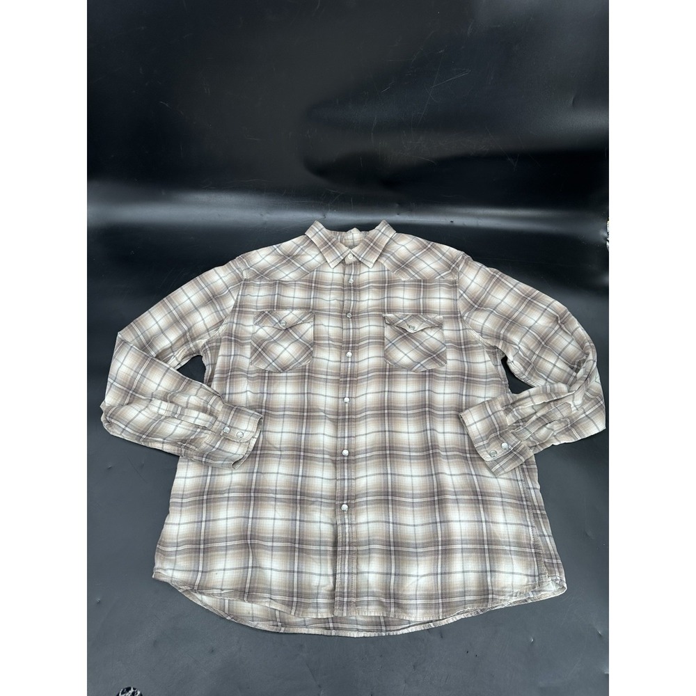 Mossimo Supply Co. Men Brown Plaid Long‎ Sleeve Pearl Snap  Athletic Fit Size XL